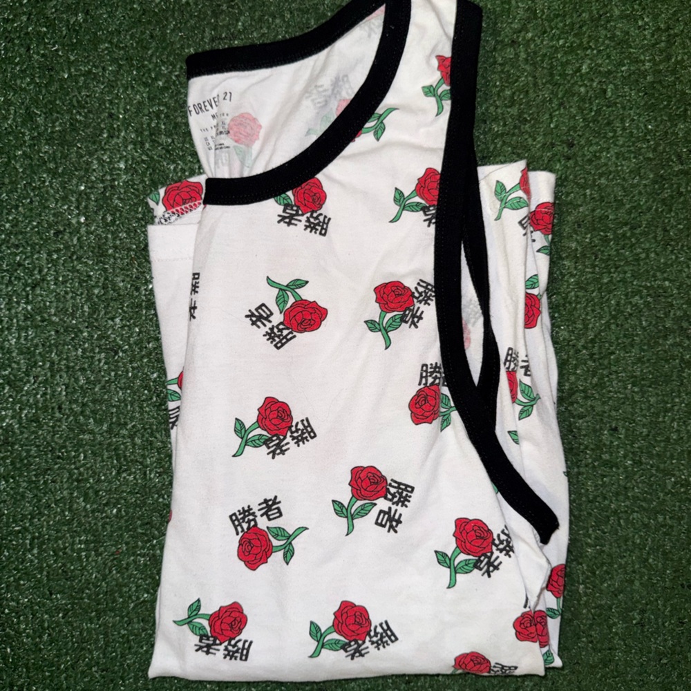 F21 Tank Top with Red Rose Print